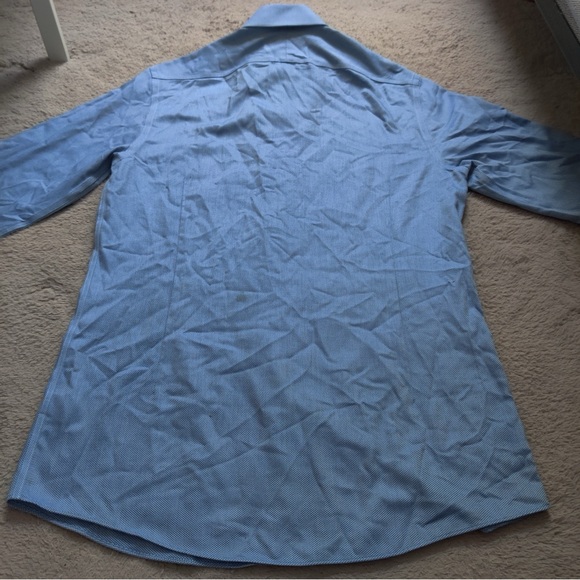 Charles Tyrwhitt Dress Shirt 15.5 37 Extra Slim Fit Non Iron Blue Herringbone - Picture 7 of 8